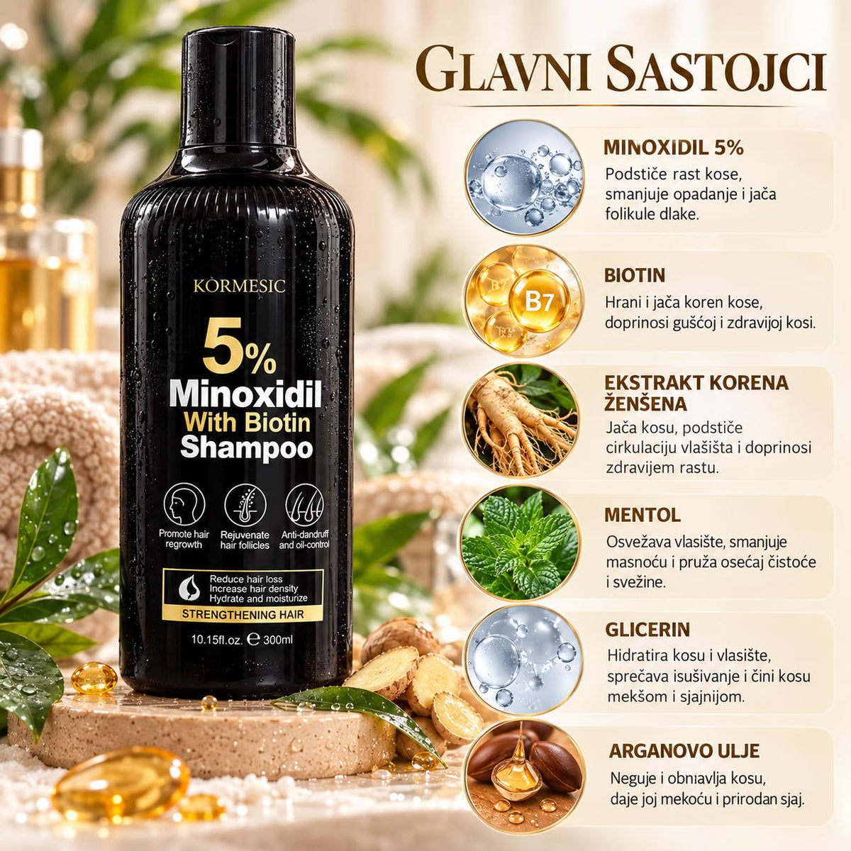 KORMESIC 5% Minoxidil + Biotin šampon